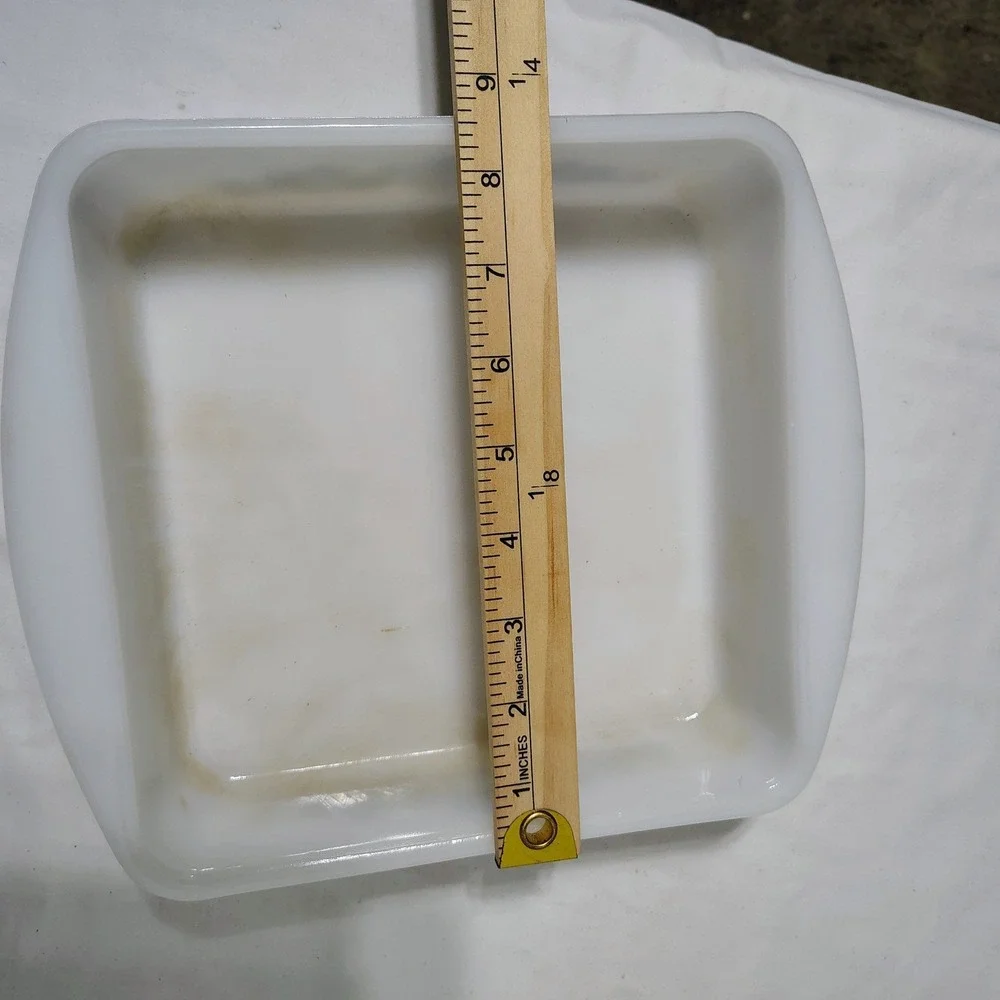 Vintage Fire King Ovenware‎ 8 Inch Square Baking Dish Blue Floral Milk Glass